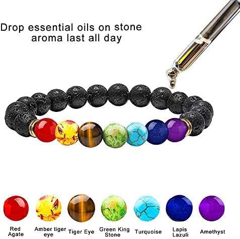 ONESING 2-12 Pcs Chakra Bracelets for Women Rock 7 Chakras Crystals and Healing Stones Bracelets 8mm Crystal Bracelets Yoga Beaded Bracelets for Women Men Essential Oil Diffuser