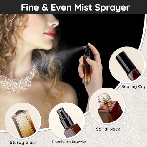 Segbeauty 10pcs 0.34oz Travel Perfume Bottle, 10ml Empty Refillable Glass Perfume Atomizer, Portable Cologne Dispenser Spray Bottle Travel Size Sample Bottles Sprayer Fragrance Making Kit Amber