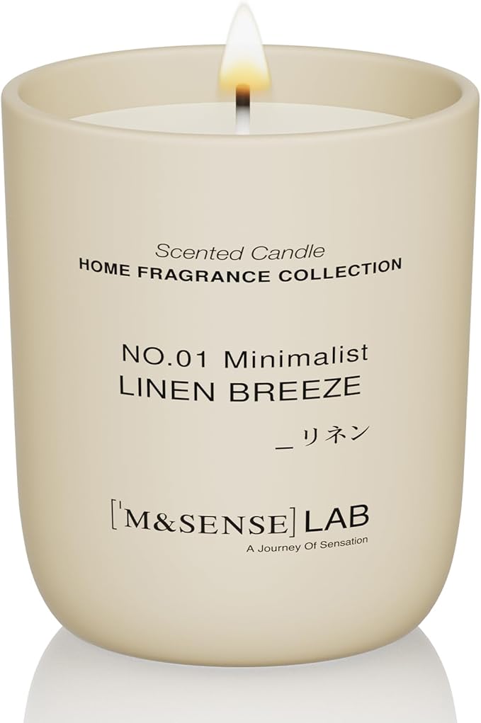 M&SENSE Natural Soy Candle| Linen Breeze | 5.3 oz | Mini Spring Scented Candles for Relaxation,Meditation,Home Décor | for Bedroom, Office, Party Small