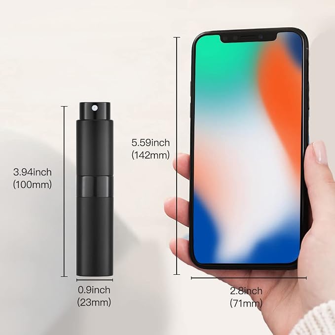 LISAPACK 8ML Atomizer Perfume Spray Bottle for Travel, Empty Refillable Cologne Dispenser, Portable Sprayer for Men and Women (Gloss Black)
