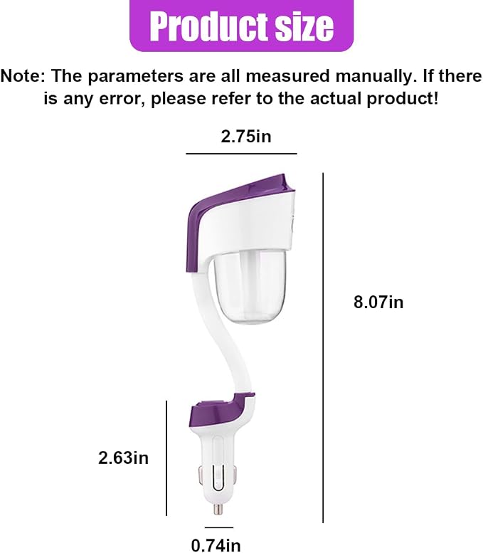 Car Humidifier, Portable Mini Aromatherapy Essential Oil Diffuser, 360-Degree Rotation Cool Mist Humidifier, Vehicle Air Freshener Diffuser with 12V Charging Port for Home Office (Purple)
