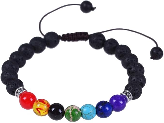 Wild Essentials 7 Chakras Lava Stone Essential Oil Diffuser Bracelet, Adjustable, Aromatherapy Womens Jewelry Gift Set