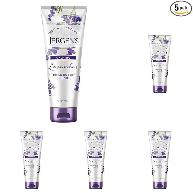 Jergens Lavender Body Butter Hand and Body Lotion, Moisturizer for Women, with Essential Oils for Indulgent Moisturization, 7 Oz (Pack of 5)