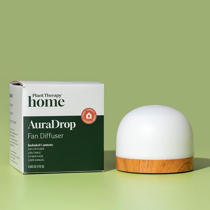 Plant Therapy Home AuraDrop Fan Diffuser - Designed for Easy, Everyday Use, Gentle Airflow from Built in Fan, Color-Changing Light Feature