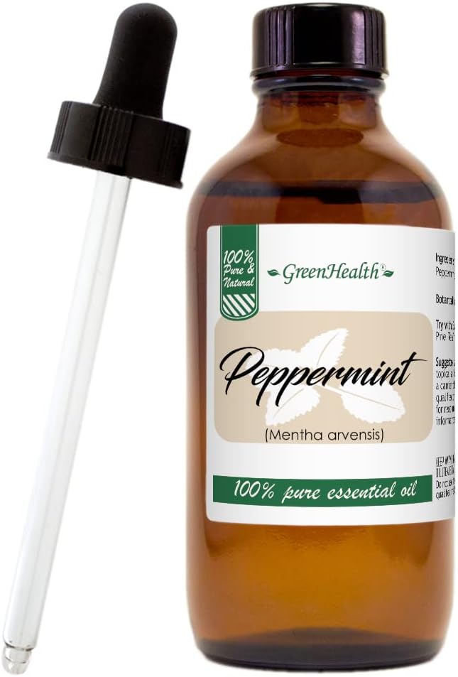 2 Bottles - Peppermint Essential Oil - 4 fl oz - 100% Pure Essential Oil - Amber Glass Bottle w/Glass Dropper - GreenHealth