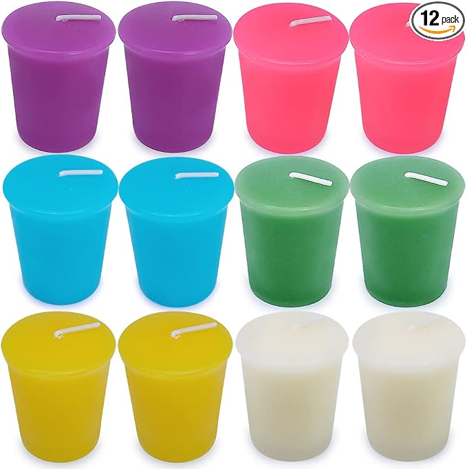 15 Hours Scented Votive Candles, 12 Packs Variety Colored Aroma Votives - Rose, Lavender, Gardenia, Bergamot, Green Tea, Ocean