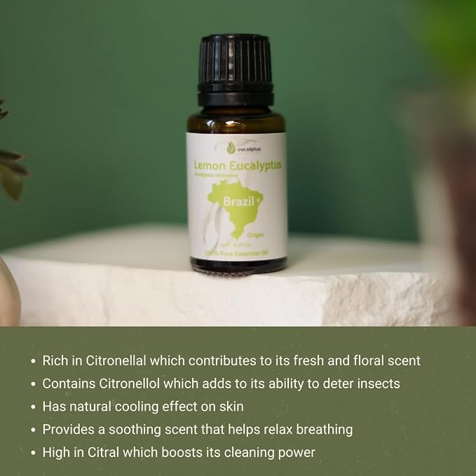 Lemon Eucalyptus Oil by Eucaliptus from Brazil - Pure Lemon Eucalyptus - 100% Pure Steam Distilled Natural Aceite de Eucalipto Limón - Aromatherapy - Premium Therapeutic Grade - 8oz