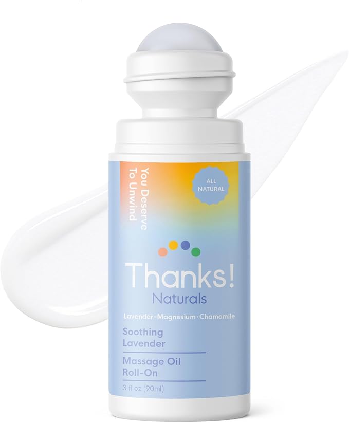 Massage Oil Roll On, Soothing Lavender Magnesium, Vegan, Cold Pressed with Lavender, Chamomile, Arnica & Essential Oils, Use After Shower or Before Bed, Self Care Essential, 3 FL OZ
