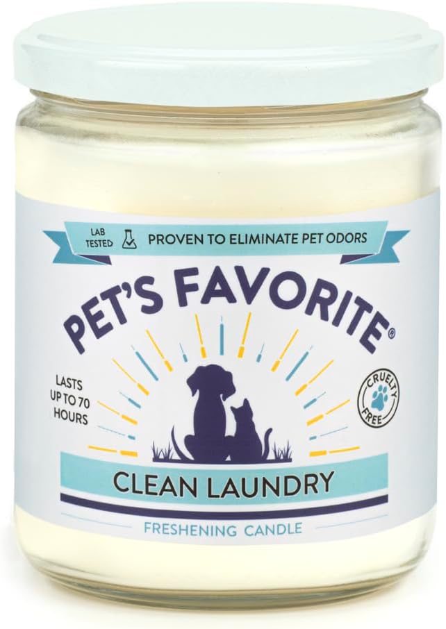 Pet's Favorite Plant Based Odor Candle for Home, Fresh Laundry Scent, Clean Burning Pet Friendly Air Freshener with a Natural Fiber Wick and 70 Hour Burn Time