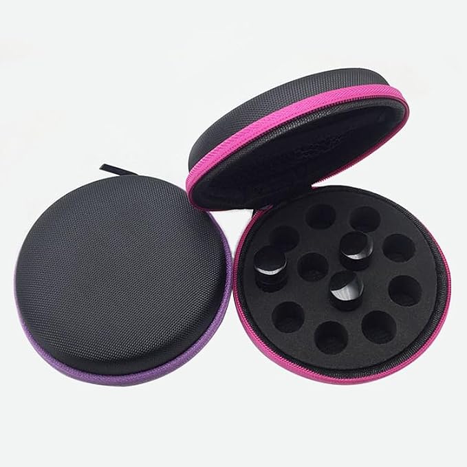Glass Bottle Bundle Essential Oils Case Hard Round Carrying Case Bag for 1ML 2ML Roller Bottles Oil Vial Bottles (12 Holes Rose Red)