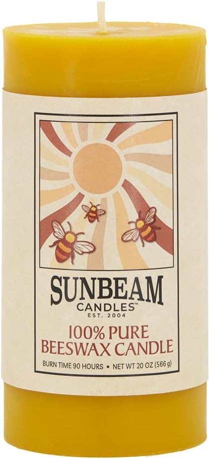Sunbeam Candles 100% Pure Beeswax Pillar Candles | Long Burning All Natural Non-Toxic Beeswax Candles | Made in USA (Smooth, Natural Gold, 3"x6")