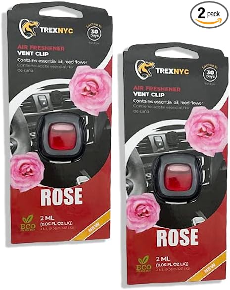 Car Air Fresheners Vent Clips, Essential Odor Eliminator, Perfect Scented Accessories, Long Lasting Rose Fragrance up to 30 Days, 0.07 FL.OZ (2 Packs)