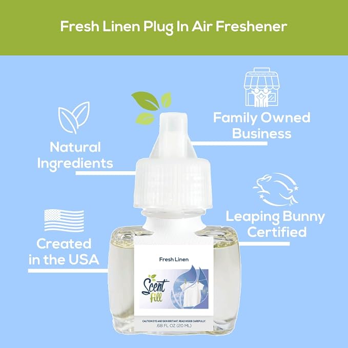 Scent Fill Fresh Linen Plug in Air Freshener, Scented Oil Refills, 2 Refills + Diffuser
