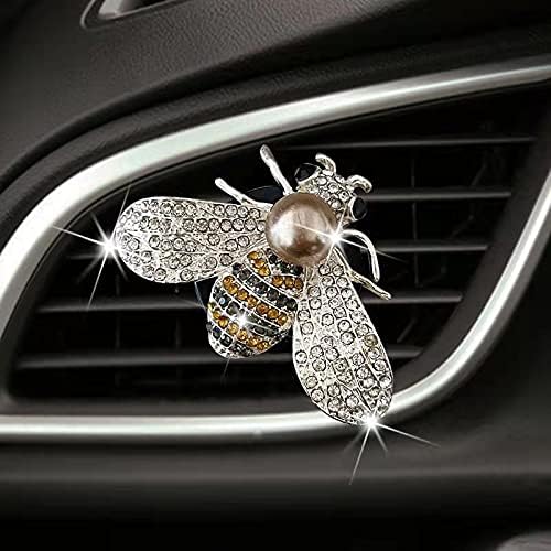 Shiny Bee Vent Clips, Crystal Bee Air Freshener Vent Clip Car Bling Interior Decoration Rhinestone Car Bling Accessories (Silver)