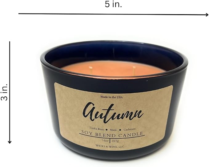 Wicks & Wine Soy Blend 3-Wick Cotton CORE Candle 14oz (Autumn)