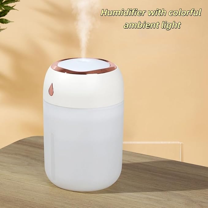 Portable Mini Humidifier for Bedroom, Office, Car, USB Personal Humidifier with LED Lights, 330ML Capacity, Auto Shut-Off, Aromatherapy Diffuser