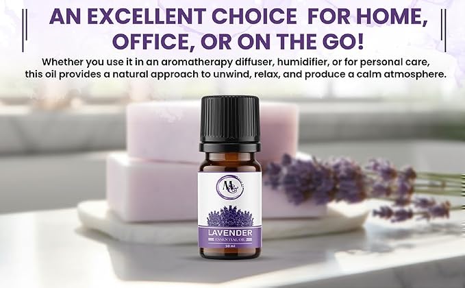 Lavender Essential Oil – 10ml Pure and Natural Diffuser Oil for Aromatherapy Diffuser, Humidifier, Massage – Undiluted, No Fillers (Lavender)