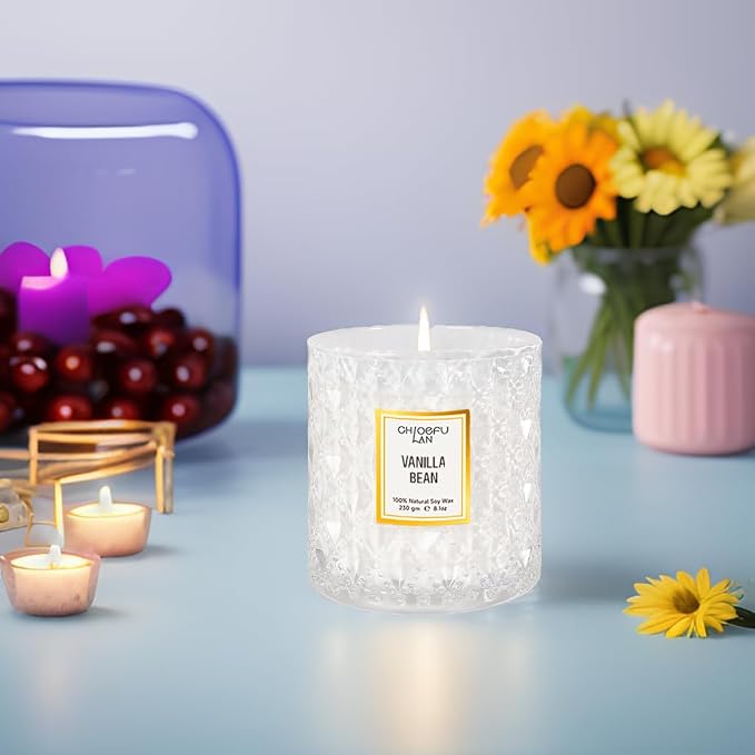 Vanilla Bean Highly Fragranced Candle Gifts for Women, Mothers Day Candle Gift, Natural Wax Candle for Home Scented, Up to 55 Hour Burn time - 8.1 Ounce Premium Soy Wax