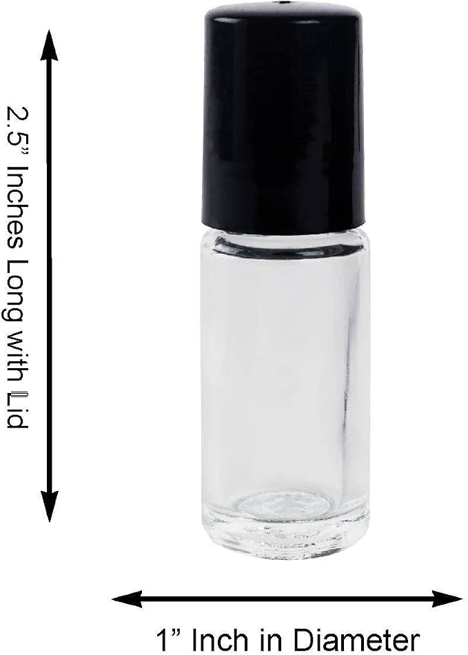 Super Z Outlet Clear (1/6 Oz/5 ml) Plain Glass Container Tubes Roll-On Bottles with Ball Tips and Black Caps for Homemade Lip Care Products, Essential Oils, Cosmetic Gift, Perfumes (24 Pack)