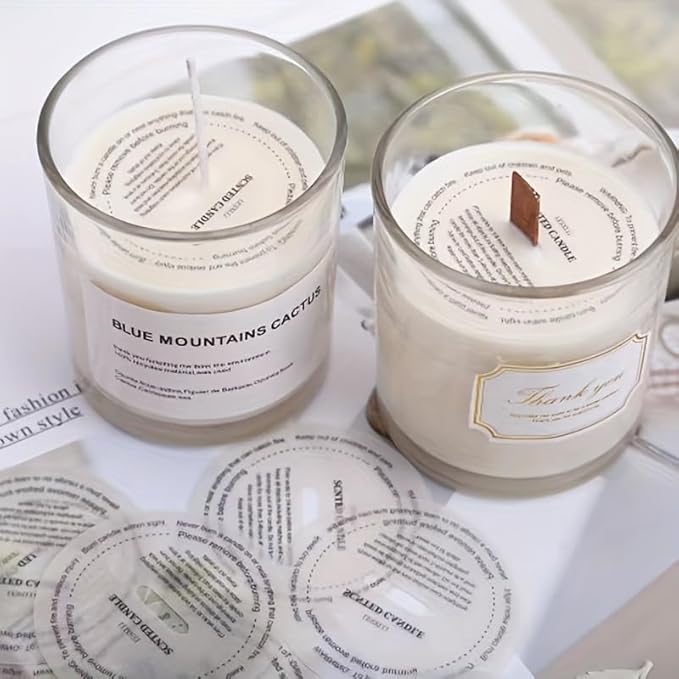 YiJiaXiang Round Scented Candle Warning Safety Stickers, Clear Labels with Candle Care Instructions, Please Remove Before Burning (50, Diameter 4.4cm)