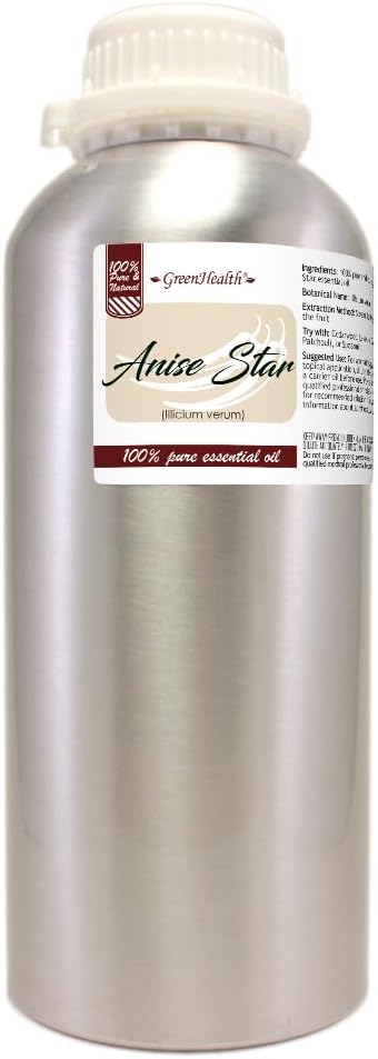 GreenHealth Anise Star Essential Oil – 32 fl oz | 100% Pure & Undiluted | Aluminum Bottle for Long-Term Storage | Bulk Essential Oil for Aromatherapy, Diffusers, Candles, DIY Use