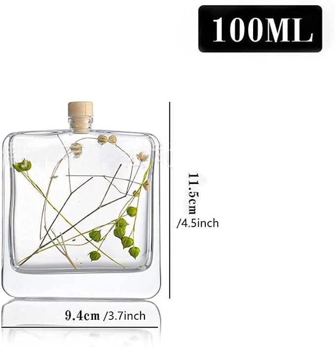 100ML/3.3OZ Clear Glass Diffuser Bottles Square Empty Essential Oils Refill Replacement Scent Fragrance Reed Diffuser Jars DIY Perfume with Dry Flower Home Decor Wedding Favors Gifts