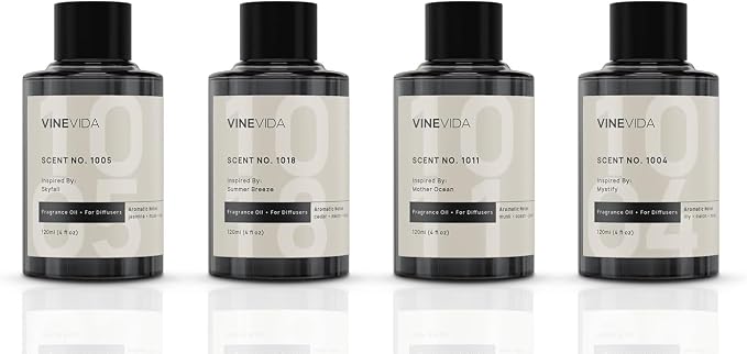 VINEVIDA Hotel Fragrance Collection - 4 Pack Diffuser Oils - Cold Air Diffusers - Scents No. 1005, 1018, 1011, 1004