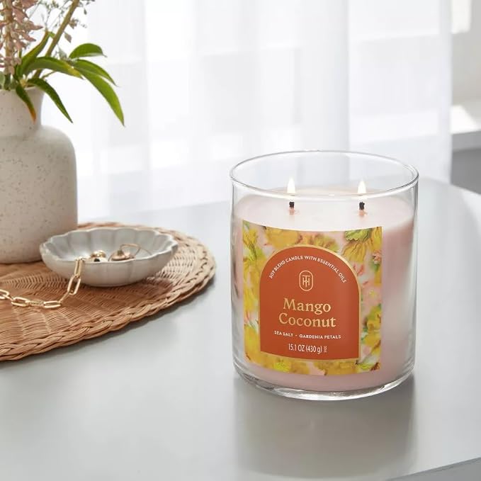 Threshold 2-Wick Lidded Glass Jar Candle (15.1oz, Mango Coconut)
