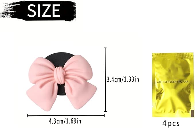 Bow Car Air Freshener Clips, 4 Pcs Cute Bow Car Air Vent Clip, Coquette Auto Air Conditioning Outlet Diffuser Perfume Clips, Interior Decoration, Auto Decor for Women Girls (Pink, 1.69in)