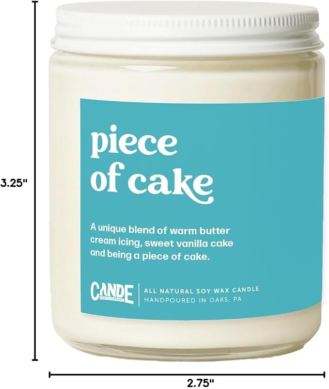 CANDE Craft Piece of Cake Scented Candle - Birthday Cake Gift Candle, Funny Gift for Her, 8 oz Glass Jar Candle, 50+ Hour Burn Time, Made in The USA