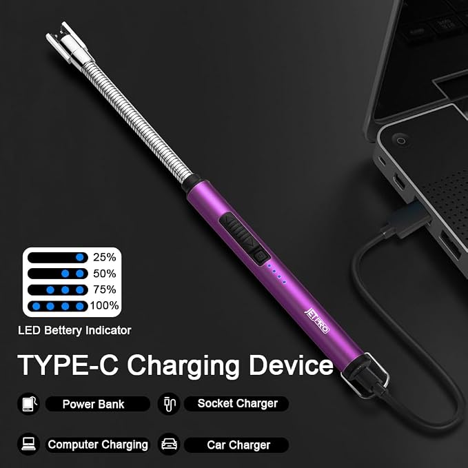Candle Lighters USB Rechargeable Arc Electric Lighter with 360° Flexible Neck for Candle BBQ Camping (Purple)