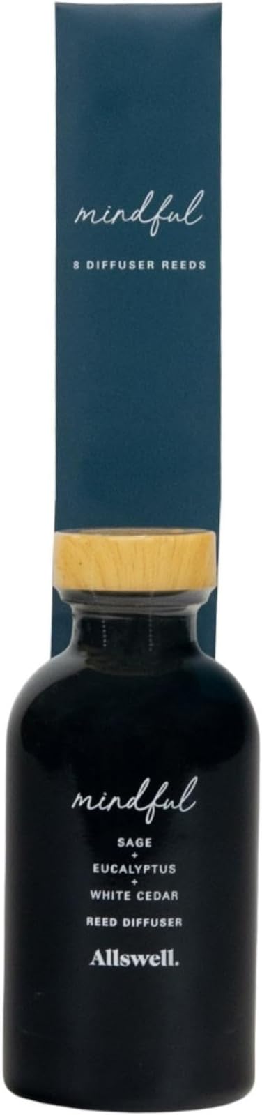 Scented Reeds Diffuser 3 fl oz (90mL) with 8 Synthetic Reeds (Mindful (Sage + Eucalyptus + White Cedar)