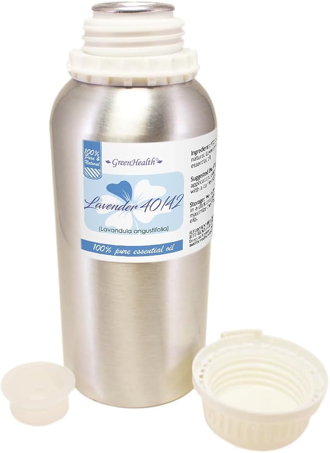 Lavender 40-42 Essential Oil – 16 fl oz (473 ml) Aluminum Bottle w/Plug Cap – 100% Pure Essential Oil – GreenHealth
