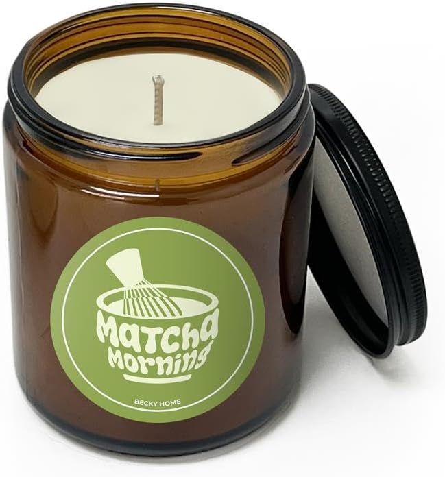 9oz Matcha Latte Scented Candle for Home, Natural Soy Jar Candles for Home Scented, Candle Gifts for Women Men, Long Burning, Amber Jar Glass