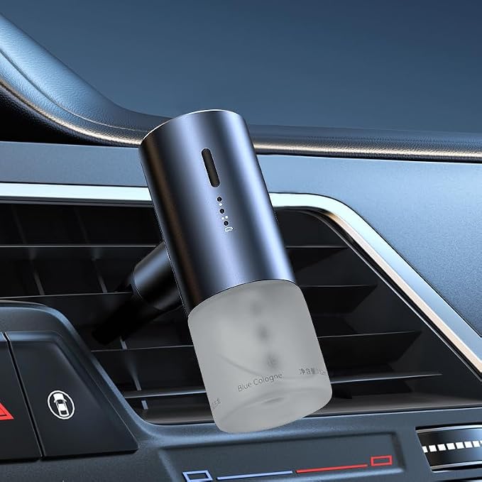 Car Essential Oil Diffuser -Blue Cologne Scent, USB Mini Aromatherapy Air Freshener with Vent Clip, Hanging Strap & 3M Pad, Portable Auto Diffuser for Car/Home/Office, Quiet & Waterless