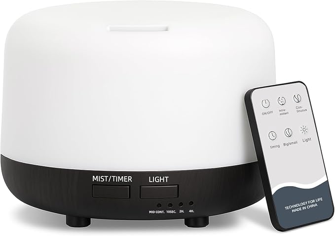 SPLITSKY 300ML Essential Oil Diffuser, Electric Ultrasonic Aromatherapy Air Humidifier vaporiser, Aroma Diffuser with Remote Control 7 LED Light Colors Waterless Auto-Off.