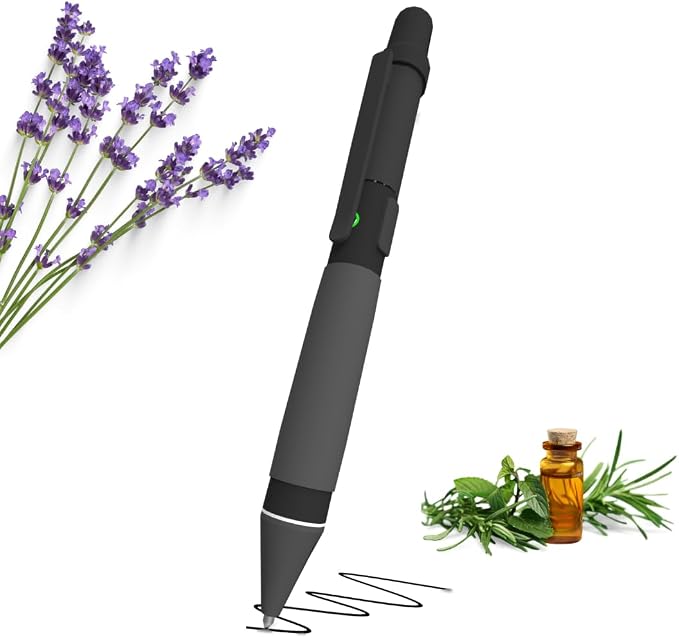 Aromatherapy Writing Pen Battery with Real Ink Tip and Hidden Diffuser Port, Soft Touch Ballpoint for Note Taking, Signature, and On-the-Go Relaxation, Rechargeable Wellness Gift for Office or Travel