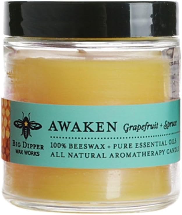 Big Dipper Wax Works Beeswax Aromatherapy Candle – Awaken, Grapefruit & Spruce, Apothecary Glass 2” x 2.5” – 25-Hour Burn, 100% Pure Beeswax with Essential Oils, Clean & Eco-Friendly