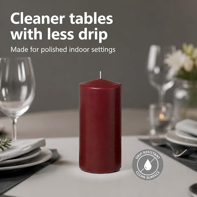 yummi 3" x 6" Burgundy Round Pillar Candles - 3 per Pack