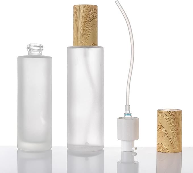 3Pcs 30ml 1oz Matte Glass Pump Bottles - Travel & Toiletries Containers with Plastic Lid for Shampoo, Cream, Liquid, Essential Oils