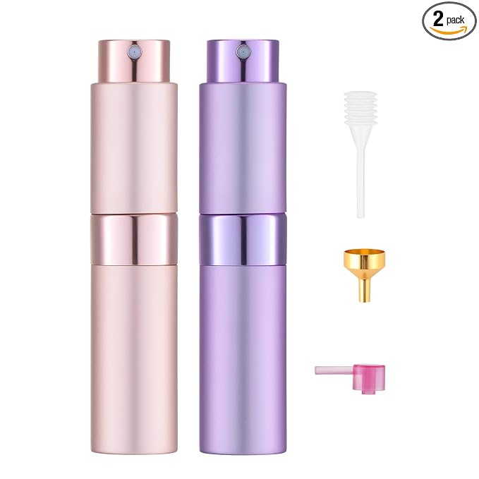 Tekson 8ml Travel Perfume Atomizer Refillable, Mini Cologne Spray Bottle Empty, Small Aftershave Portable Sprayer for Liquid Dispenser (Pink&Purple)