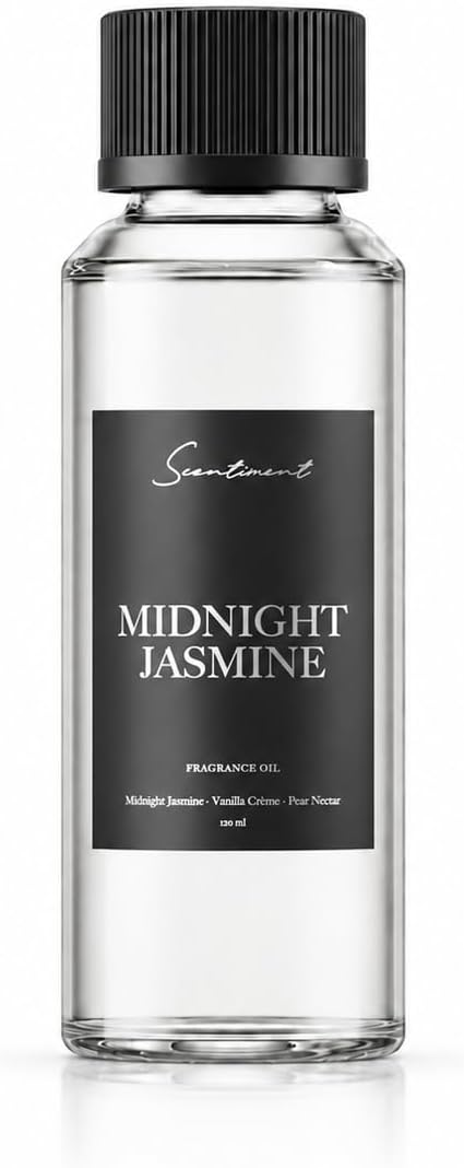 Scentiment Midnight Jasmine Diffuser Oil - Premium Hotel Scent with Notes of Jasmine, Vanilla Crème & Pear Nectar Home Scent, Hotel Fragrance Oil Diffuser Refill - 4.06 fl oz (120 mL)