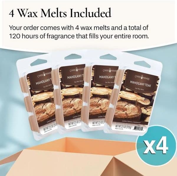 Candle Warmers Etc Classic Wax Melts 2.5oz, Mahogany Teak Fragrance (4-Pack) – Each Pack has x4 2.5 oz Wax Melts and 30 Hours of Fragrance – Perfect for bedrooms, Living Rooms, and bathrooms