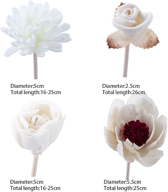 4 Pcs Rattan Reed Fragrance Diffusers and Flower Replacement Refill Sticks, Handmade Flower Reed Diffuser, for Home, Office, Spa, Bedroom, Total Length: 6.3-9.84 inch