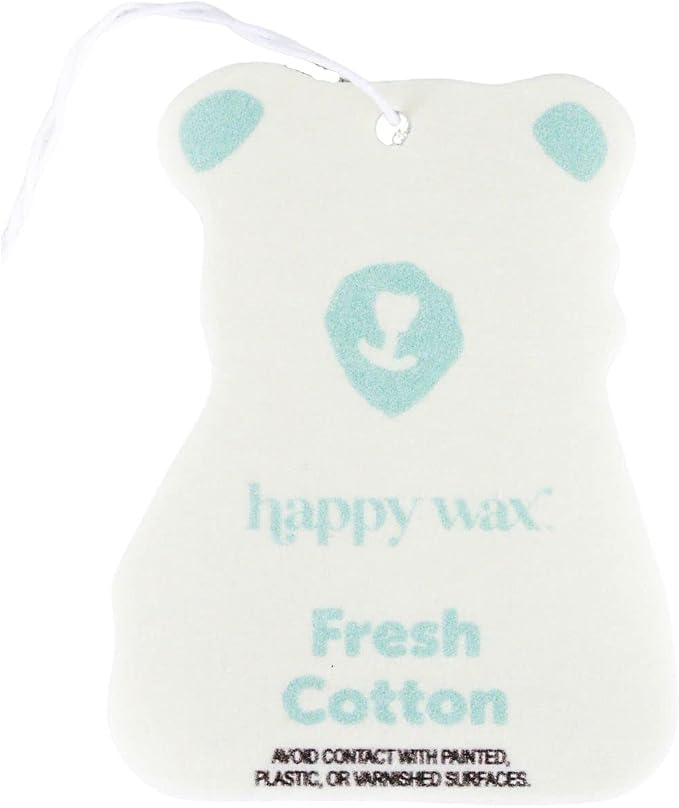 Happy Wax Fresh Cotton Hanging Car Cub Air Freshener - Scented and Infused with Natural Essential Oils - Cute 4-Pack