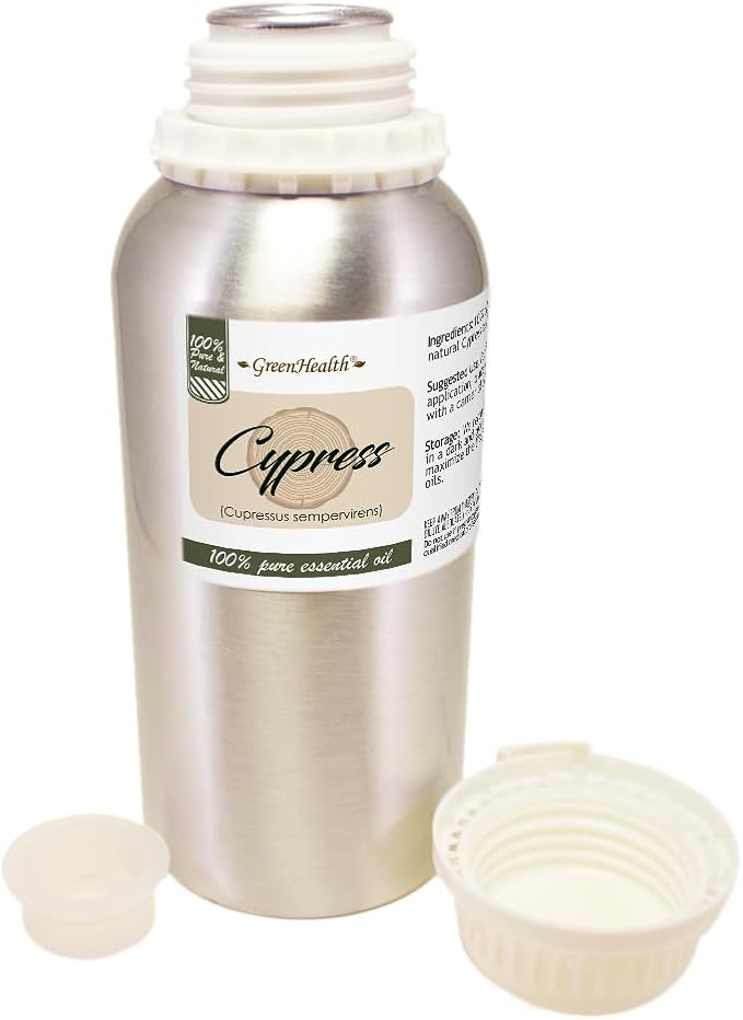 Cypress Essential Oil – 16 fl oz (473 ml) Aluminum Bottle w/Plug Cap – 100% Pure Essential Oil – GreenHealth