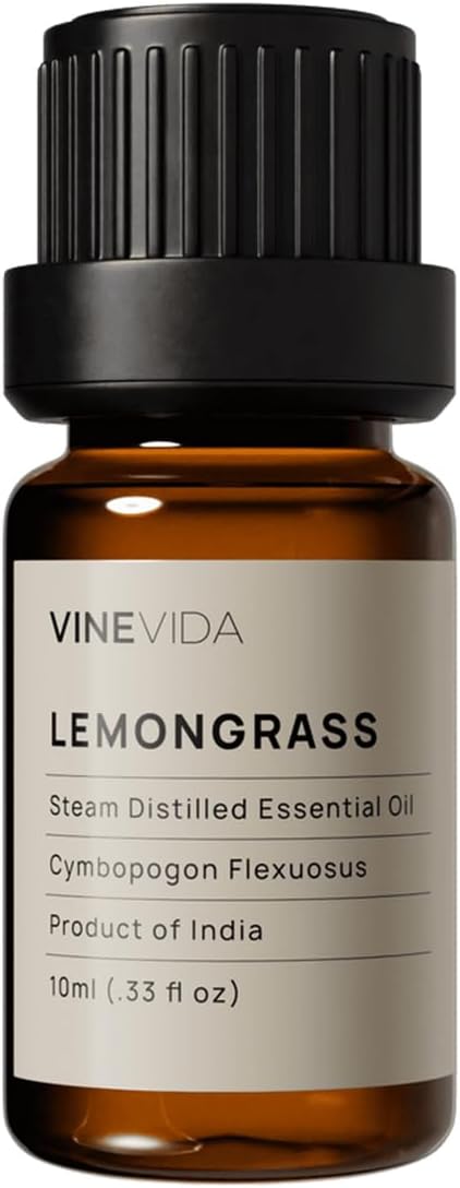 VINEVIDA Lemongrass Essential Oil - Undiluted Lemongrass Oil - DIY Candle Scents - 10 mL for Soap Making & Skin Safe