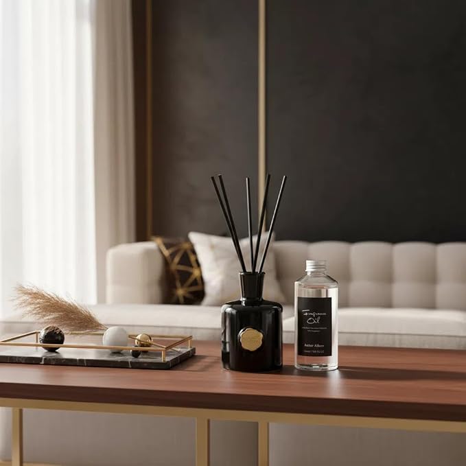 Reed Diffuser Set-Oud&Bergamot-Strong Scent, Long-Lasting Evaporation with Natural Reed Sticks & Essential Oils, Elegant Fragrance for Bathroom Bedroom Office Decor Air Fresh-Ideal Gifts