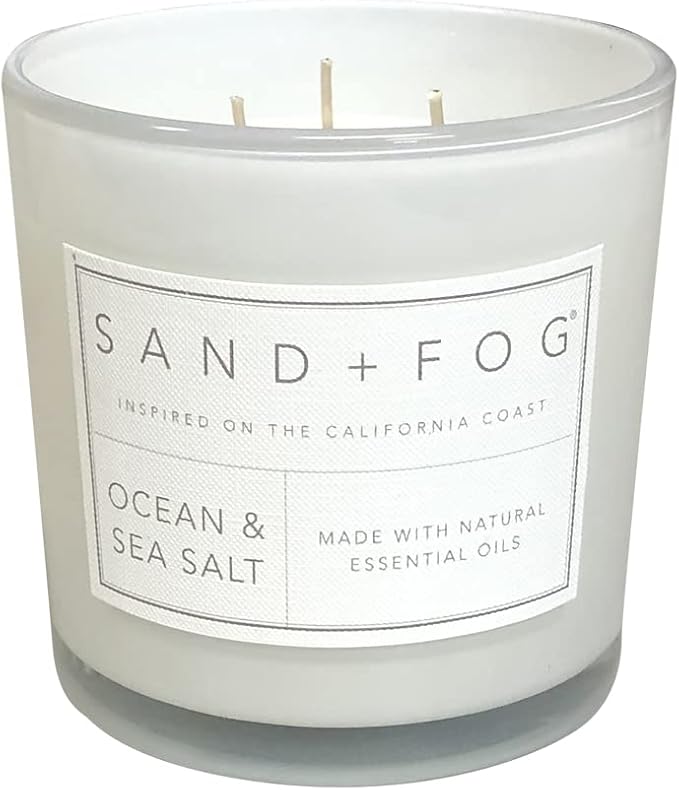 Sand + Fog Scented Candles - Ocean & Sea Salt - Additional Scents and Sizes - 3 Wicks 100% Cotton Lead-Free - Luxury Air Freshening Jar Candles - Perfect Home Decor - 21 oz