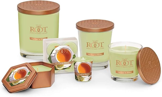 Root Candles Scented Candles Honeycomb Veriglass Premium Handcrafted Beeswax Blend Candle, Large, Tea Leaf & Honey